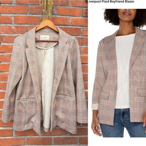 Liverpool Plaid Boyfriend Blazer - Pink and Cream